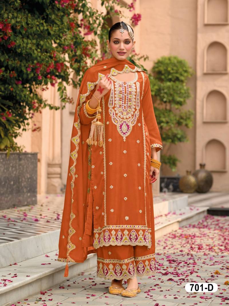 Super Hit 701 D To F Chinon Embroidered Salwar Suits Wholesale In India